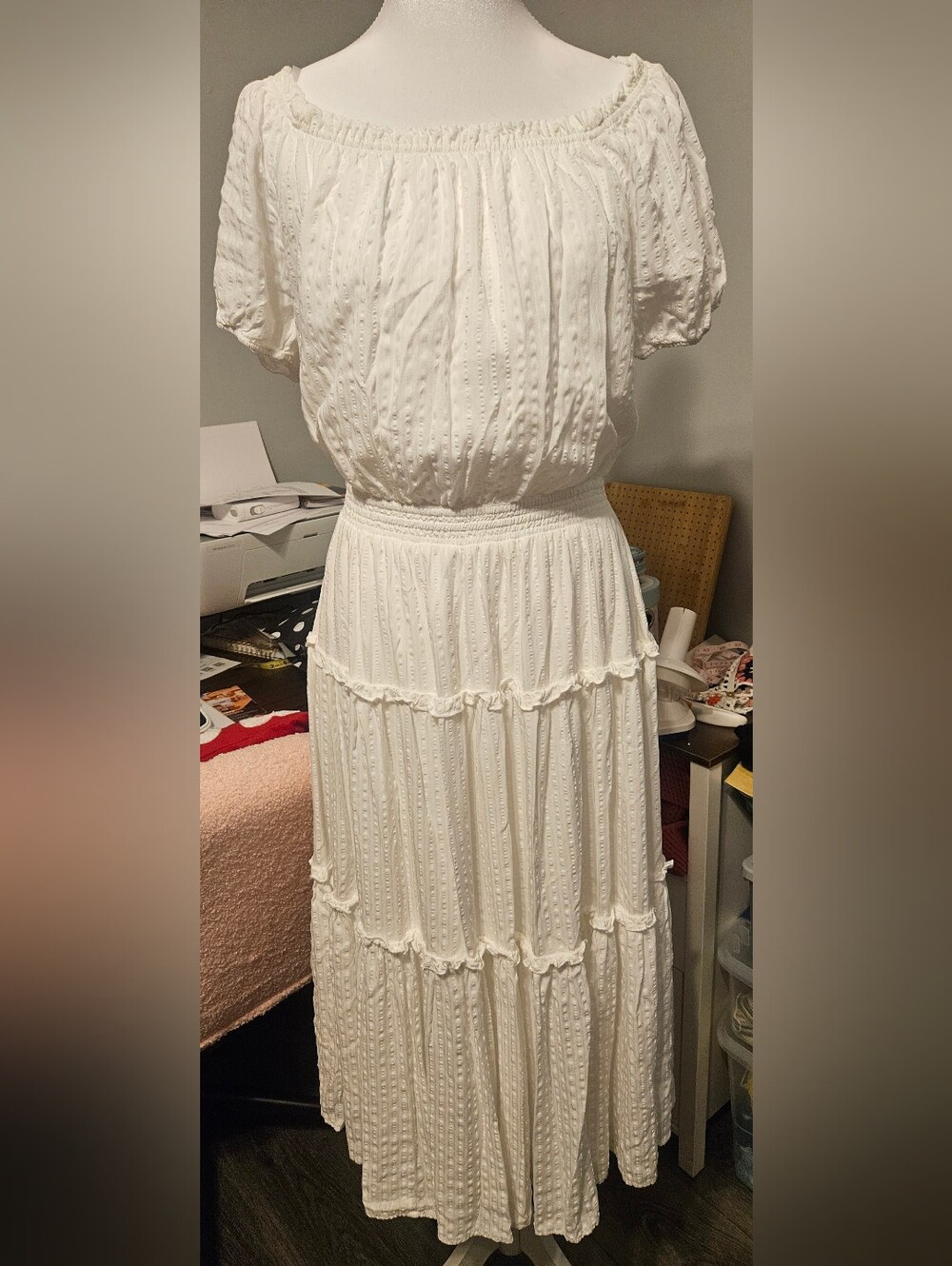 Tommy Hilfiger White Textured Tiered Midi Dress Size 8